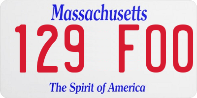MA license plate 129FO0
