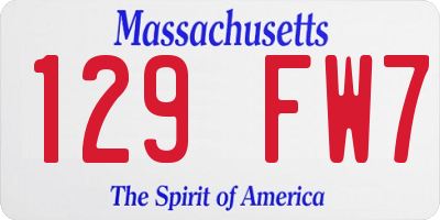 MA license plate 129FW7