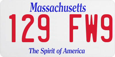 MA license plate 129FW9