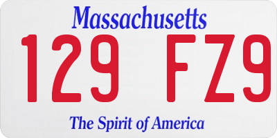 MA license plate 129FZ9