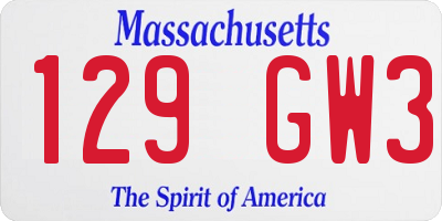 MA license plate 129GW3