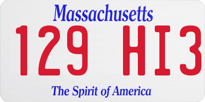 MA license plate 129HI3