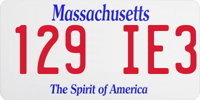 MA license plate 129IE3