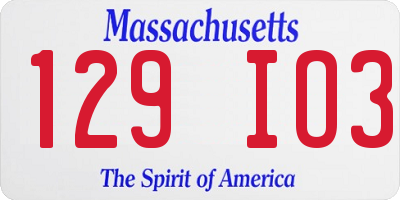 MA license plate 129IO3