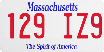 MA license plate 129IZ9