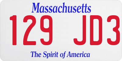 MA license plate 129JD3