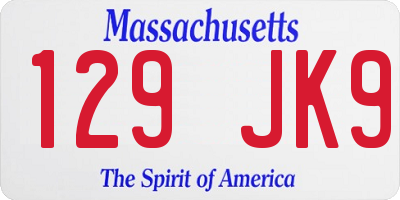 MA license plate 129JK9
