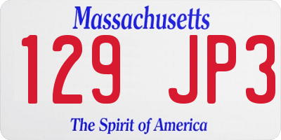 MA license plate 129JP3