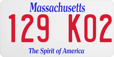 MA license plate 129KO2