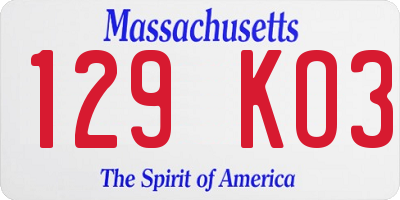 MA license plate 129KO3
