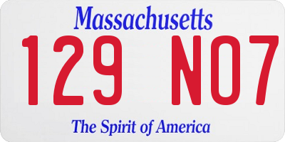 MA license plate 129NO7