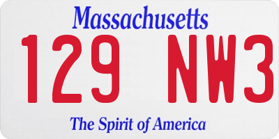 MA license plate 129NW3