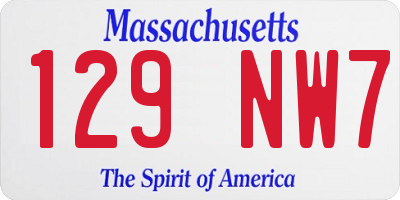 MA license plate 129NW7