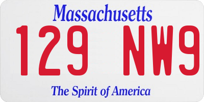MA license plate 129NW9