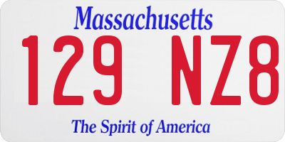 MA license plate 129NZ8