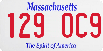 MA license plate 129OC9