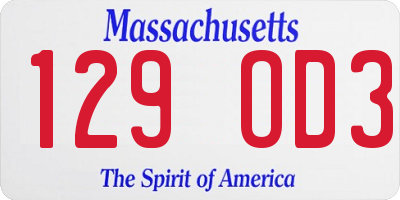 MA license plate 129OD3