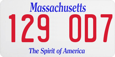MA license plate 129OD7