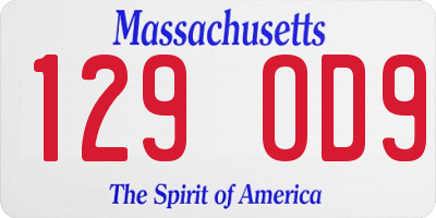 MA license plate 129OD9