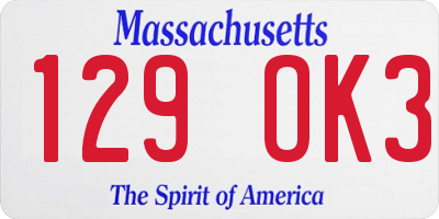 MA license plate 129OK3