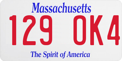 MA license plate 129OK4