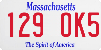 MA license plate 129OK5