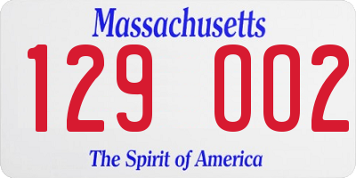 MA license plate 129OO2