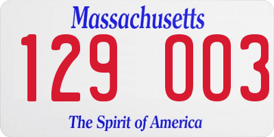 MA license plate 129OO3