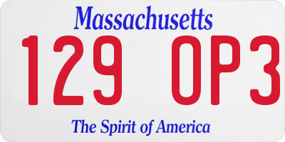 MA license plate 129OP3