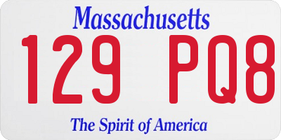 MA license plate 129PQ8