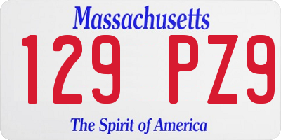 MA license plate 129PZ9