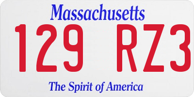 MA license plate 129RZ3