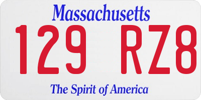 MA license plate 129RZ8