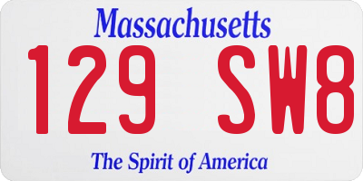 MA license plate 129SW8