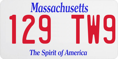 MA license plate 129TW9