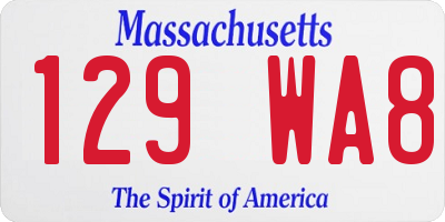 MA license plate 129WA8