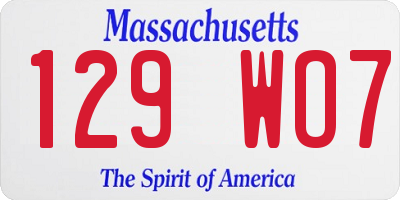 MA license plate 129WO7