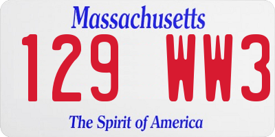 MA license plate 129WW3