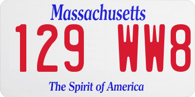 MA license plate 129WW8