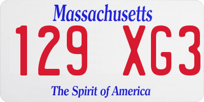 MA license plate 129XG3