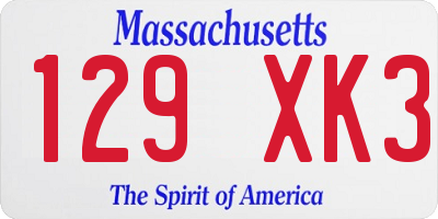 MA license plate 129XK3