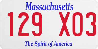 MA license plate 129XO3