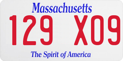 MA license plate 129XO9