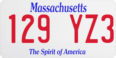 MA license plate 129YZ3