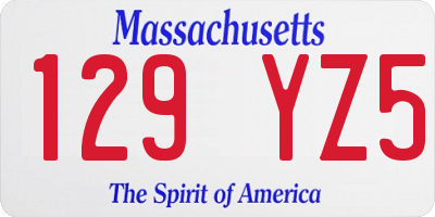 MA license plate 129YZ5