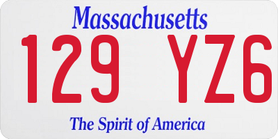 MA license plate 129YZ6