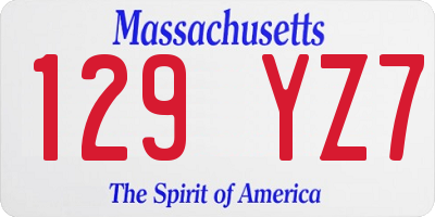 MA license plate 129YZ7