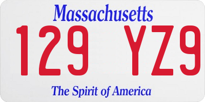 MA license plate 129YZ9