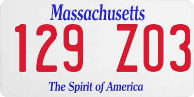 MA license plate 129ZO3