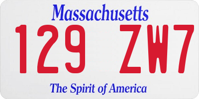 MA license plate 129ZW7